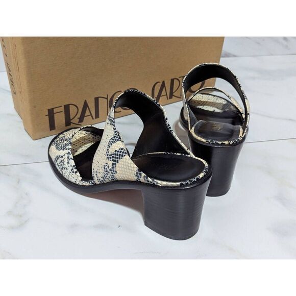 Franco Sarto Women's Cream & Black Snake Skin Block Heel Sandals Size 9.5 - Picture 2 of 7